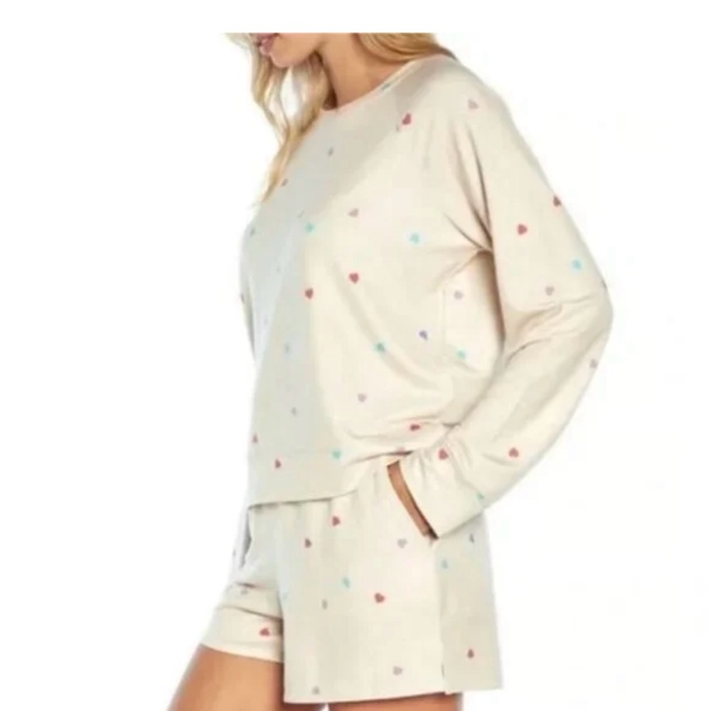 Wildfox Two-Piece Matching Coordinated Set Cream with Multicolor Heart Accents L